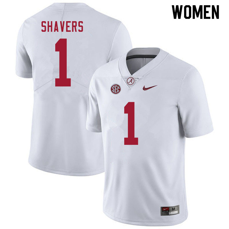 Women #1 Tyrell Shavers Alabama White Tide College Football Jerseys Sale-White